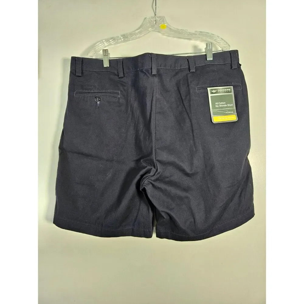 Dockers 100% Cotton Navy No Wrinkle Pleated Shorts Size 42 NWT
